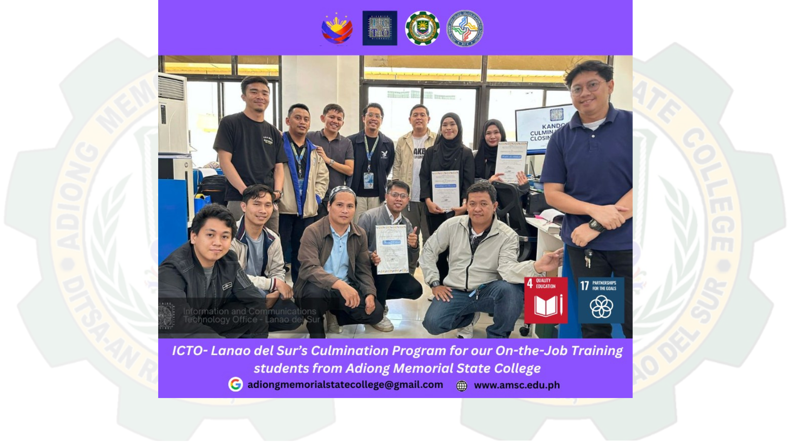 ICTO- Lanao del Sur’s initiates Culmination Program for our On-the-Job Training students from Adiong Memorial State College